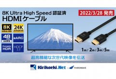 サードウェーブ、サイプレステクノロジーの8K Ultra High Speed認証済HDMIケーブル CBL-H600シリーズを発売